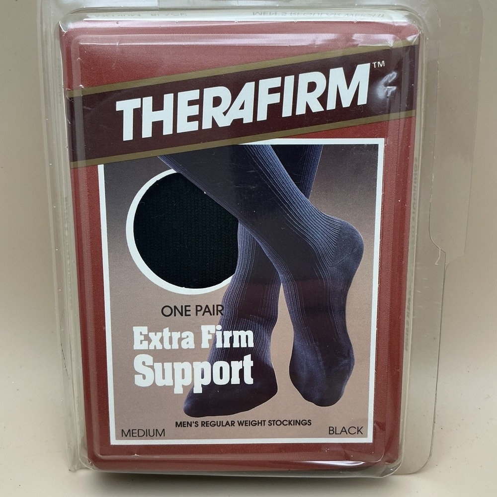 TheraFirm 1 NEW Pair Extra Firm Support, Men's Reg Weight Stockings, Black/Med